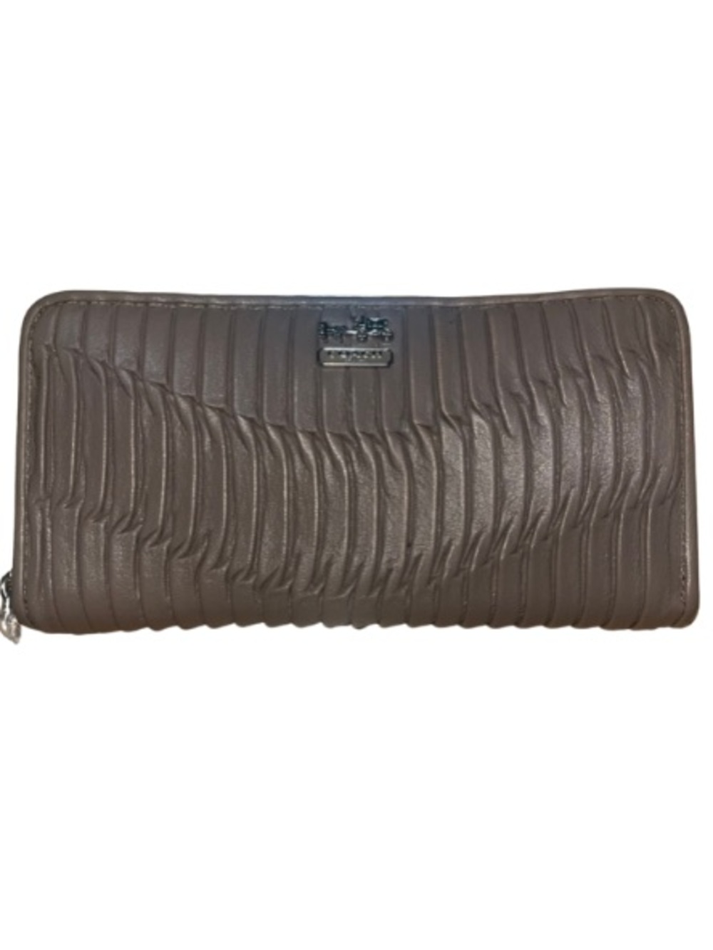 NWT Coach Madison Gathered Leather Accordion Zip Wallet Taupe Brown
